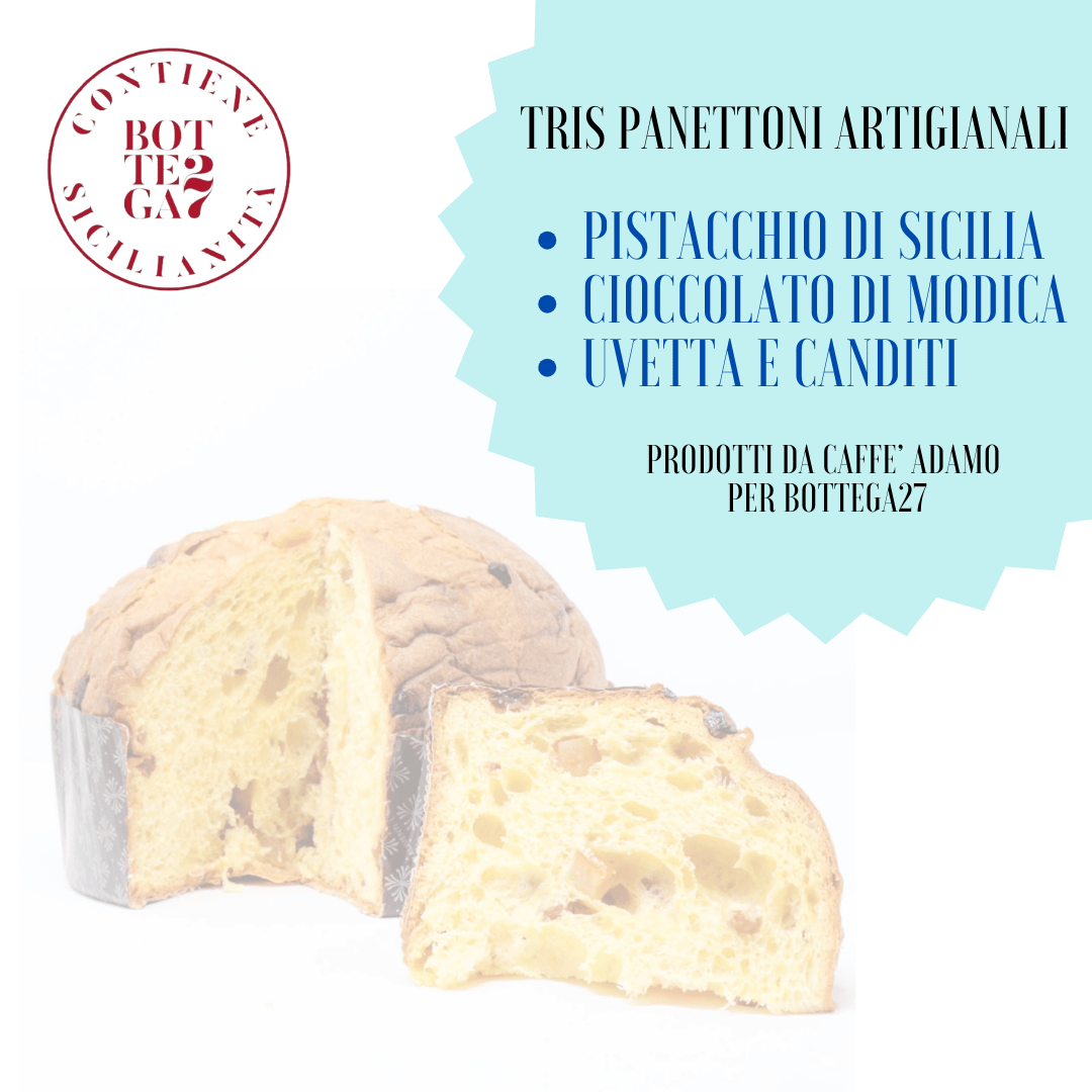 Degustabox 3 Panettoni Artigianali di Sicilia Classico, Cioccolato, Pistacchio